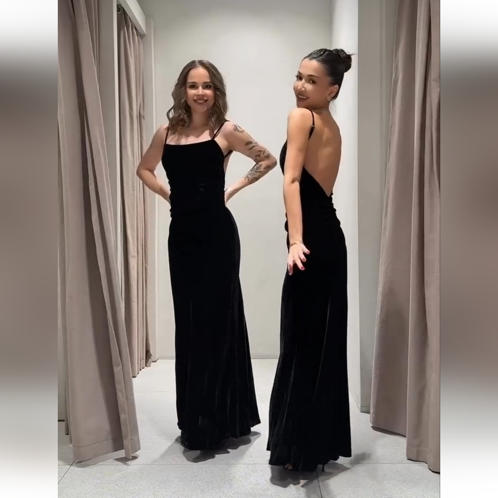 ZARA OPEN BACK LONG MAXI DRESS BLACK SIZE S/Small